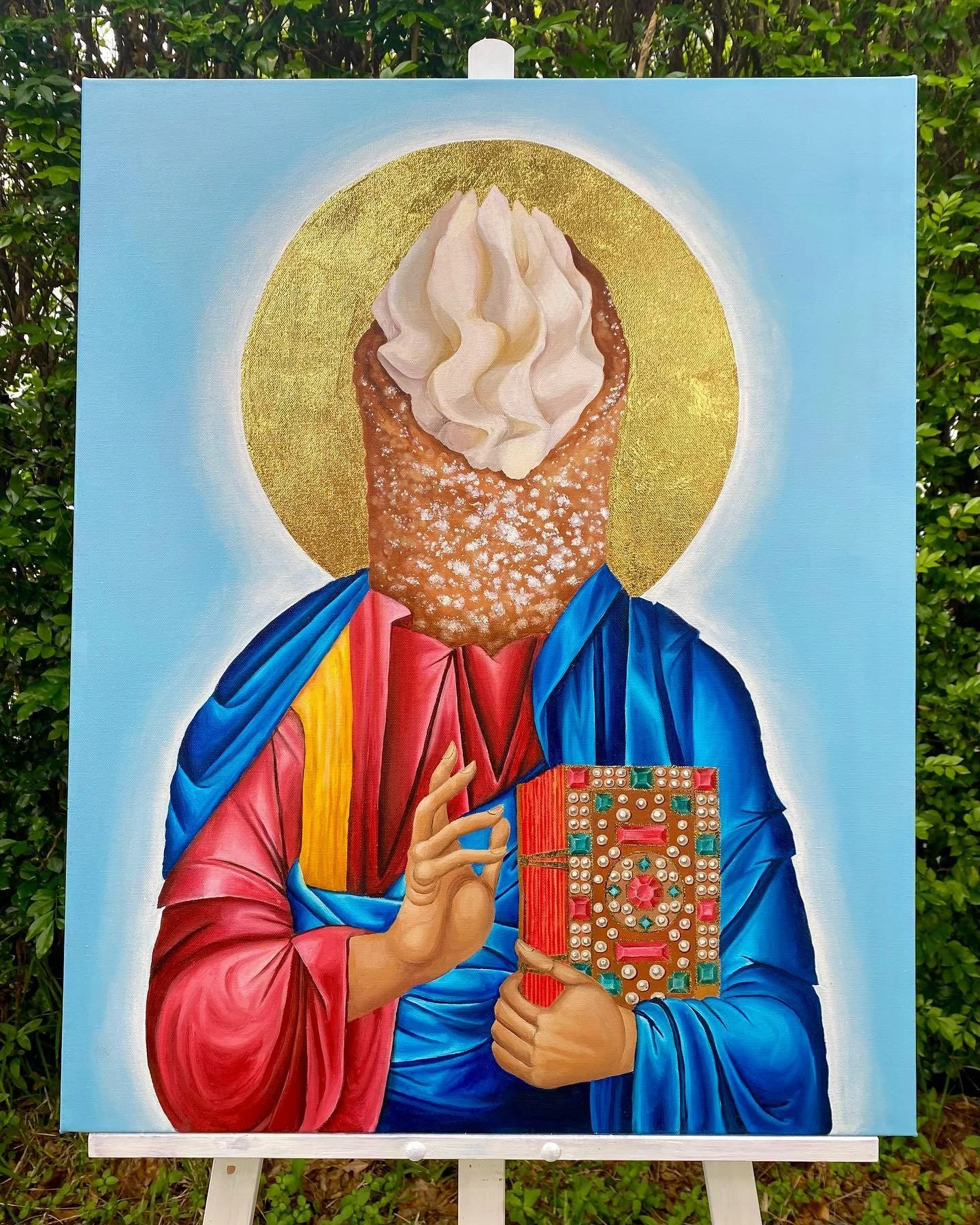 &ldquo;HOLY CANNOLI&rdquo; 

He&rsquo;s finally done. What started as a ridiculous idea for a painting has turned into my favourite work I&rsquo;ve done so far. Praise be 🙏🏼

Oil and gold leaf on canvas 
76.2 x 60.9cm

#art #artist #oilpainting #oi