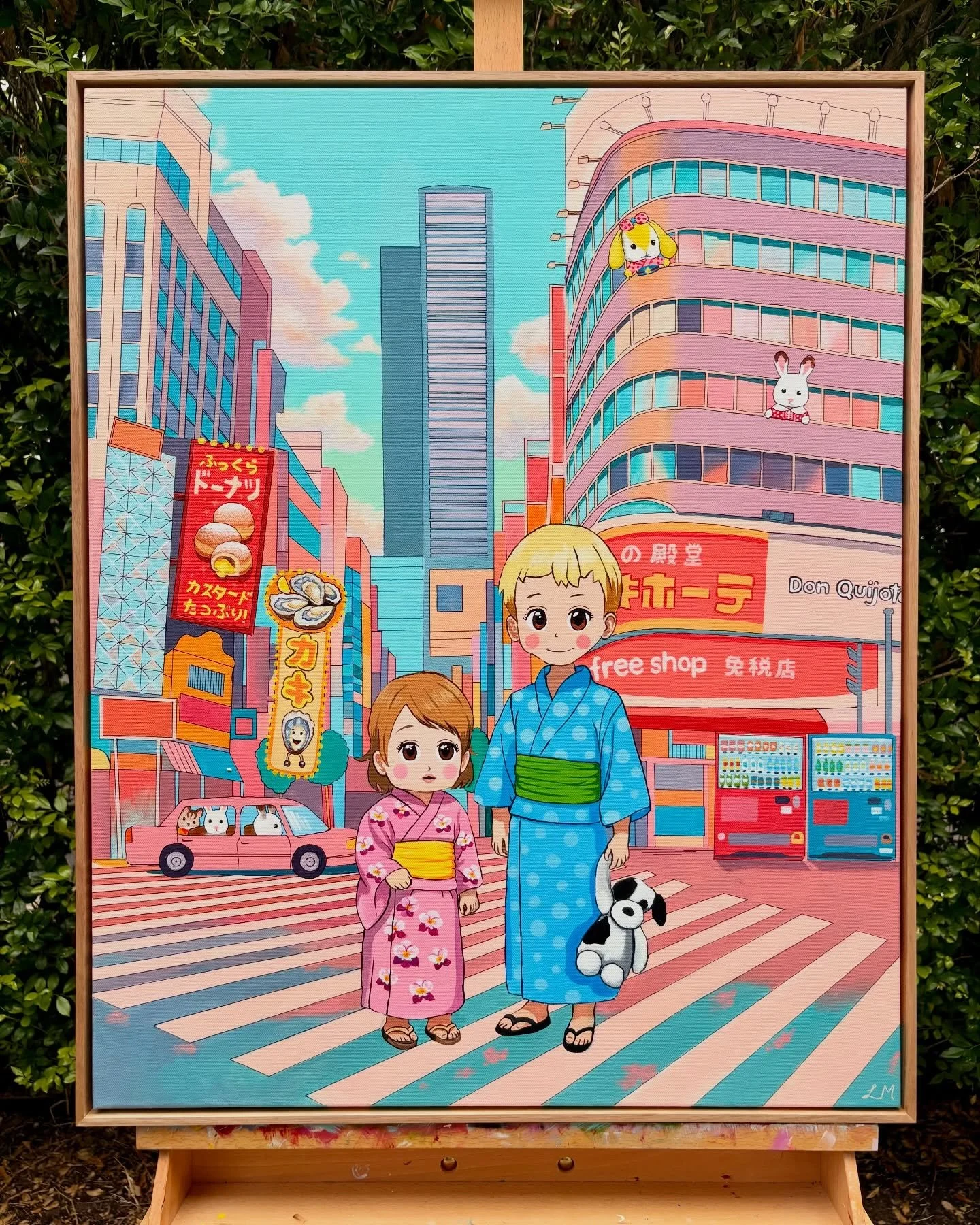 The cutest commission of the two cutest kiddos 💖👘

I loved painting this Japanese inspired piece for Ella and Dave! They wanted something special to remember their family trip to Japan, with lots of easter eggs incorporated into the scene ☁️🧃🇯🇵
