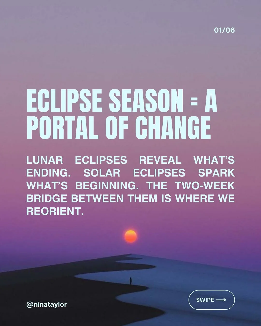 Eclipse season is a passage between worlds. The lunar eclipse today reveals what&rsquo;s ready to end. The solar eclipse ahead plants the seeds of what&rsquo;s to come.

Between them, we walk the eclipse corridor &mdash; a space of recalibration.

Rh