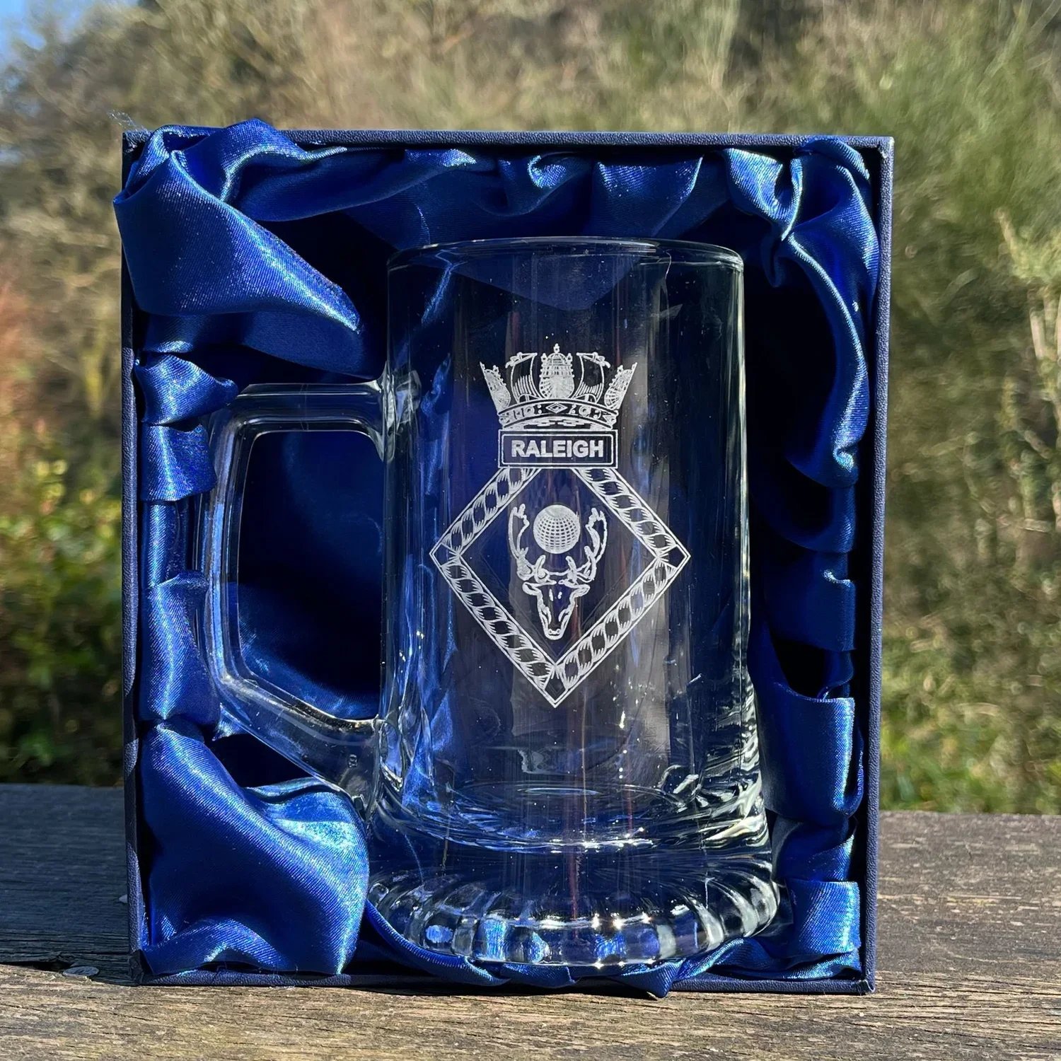 HMS Raleigh Glass Tankard Gift