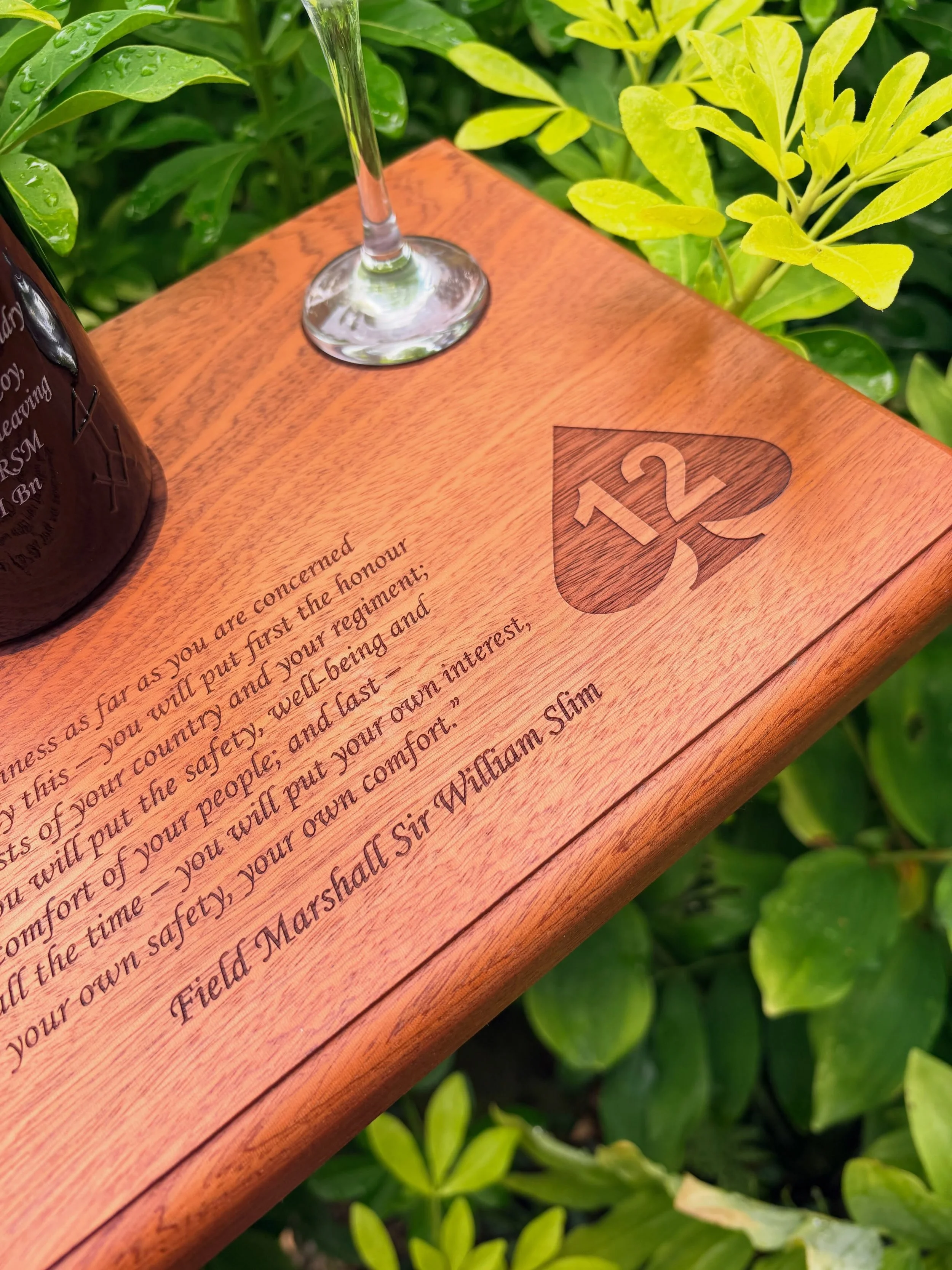 A closer look at the wooden plinth from one of our Port &amp; Plinth sets engraved yesterday👌

Engraved with the 12 Regiment crest and a fantastic quote from Field Marshal Sir William Slim.

Plenty of space on these plinths for a meaningful quote, p