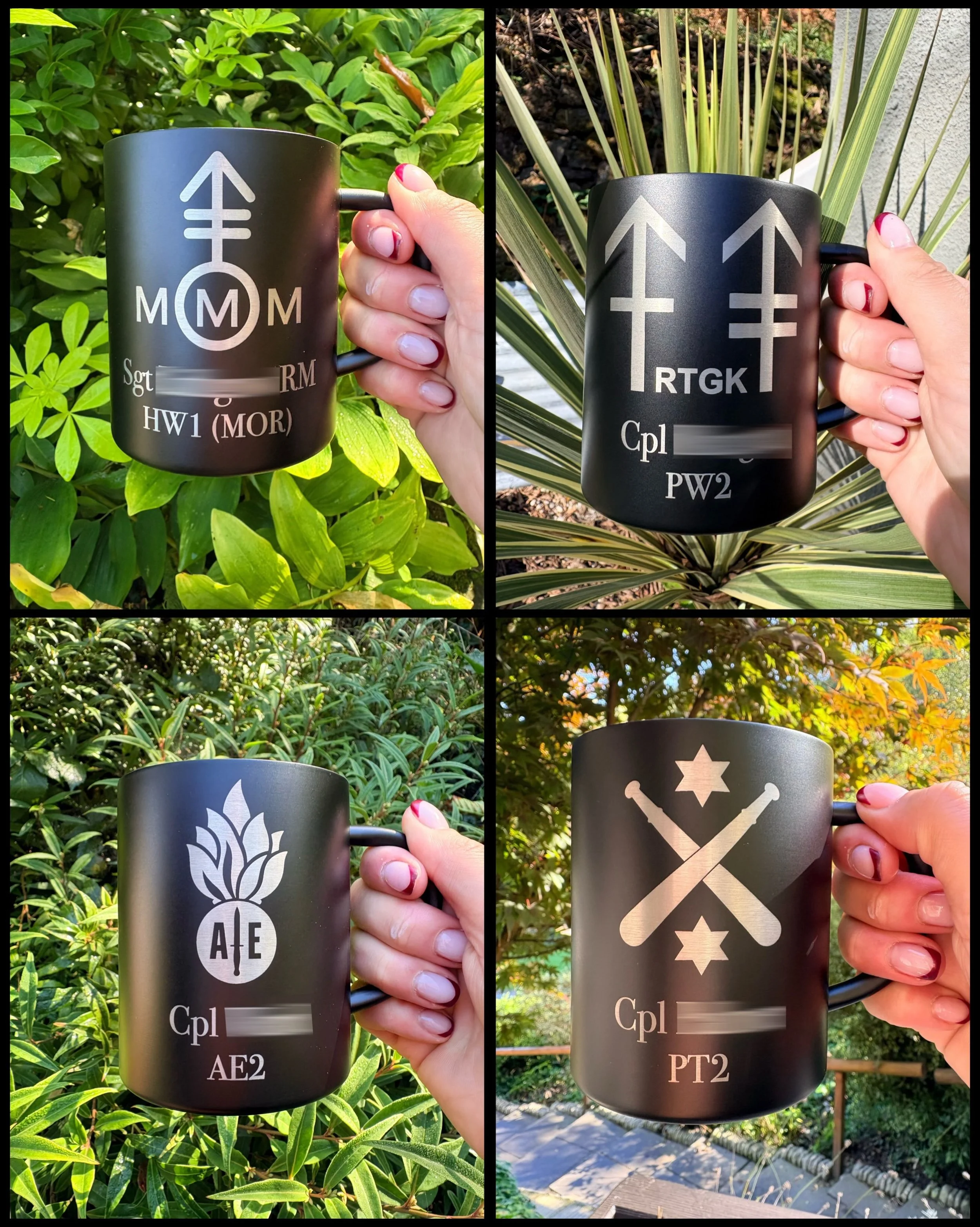 Metal field mugs available for all specs! ☕️

Personalised with your spec badge, rank, name and details at no extra cost.