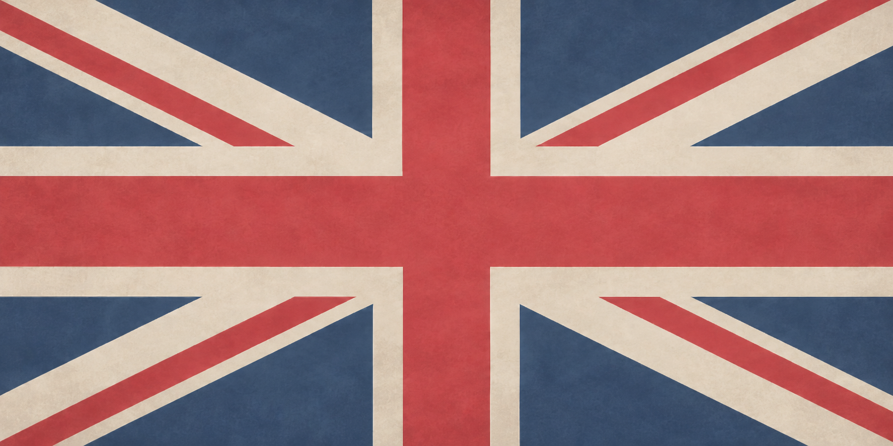 The image features a vintage-style Union Jack flag of the United Kingdom, with muted colors and a slightly weathered appearance.