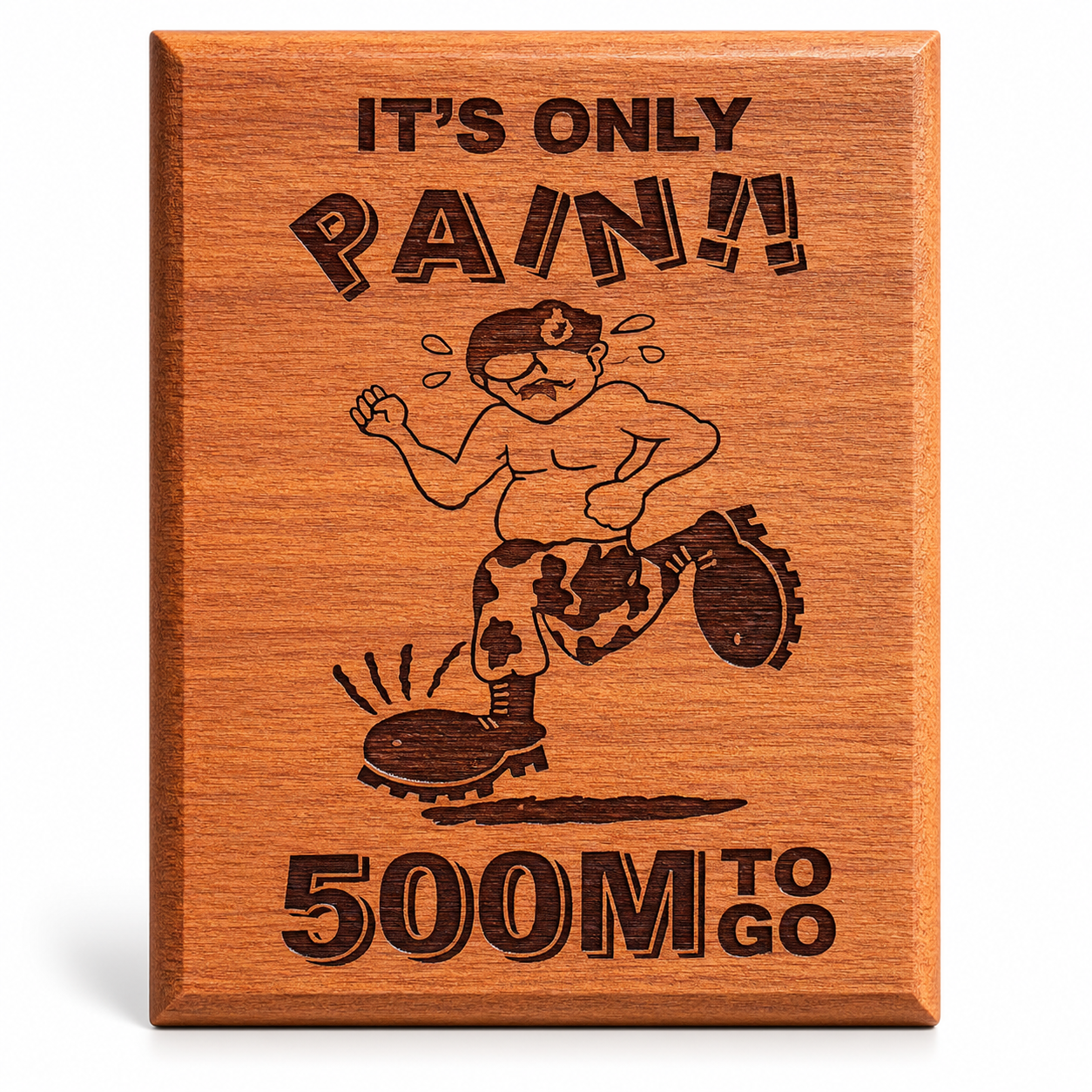 "It's Only Pain, 500m to Go" Wooden Wall Plaque