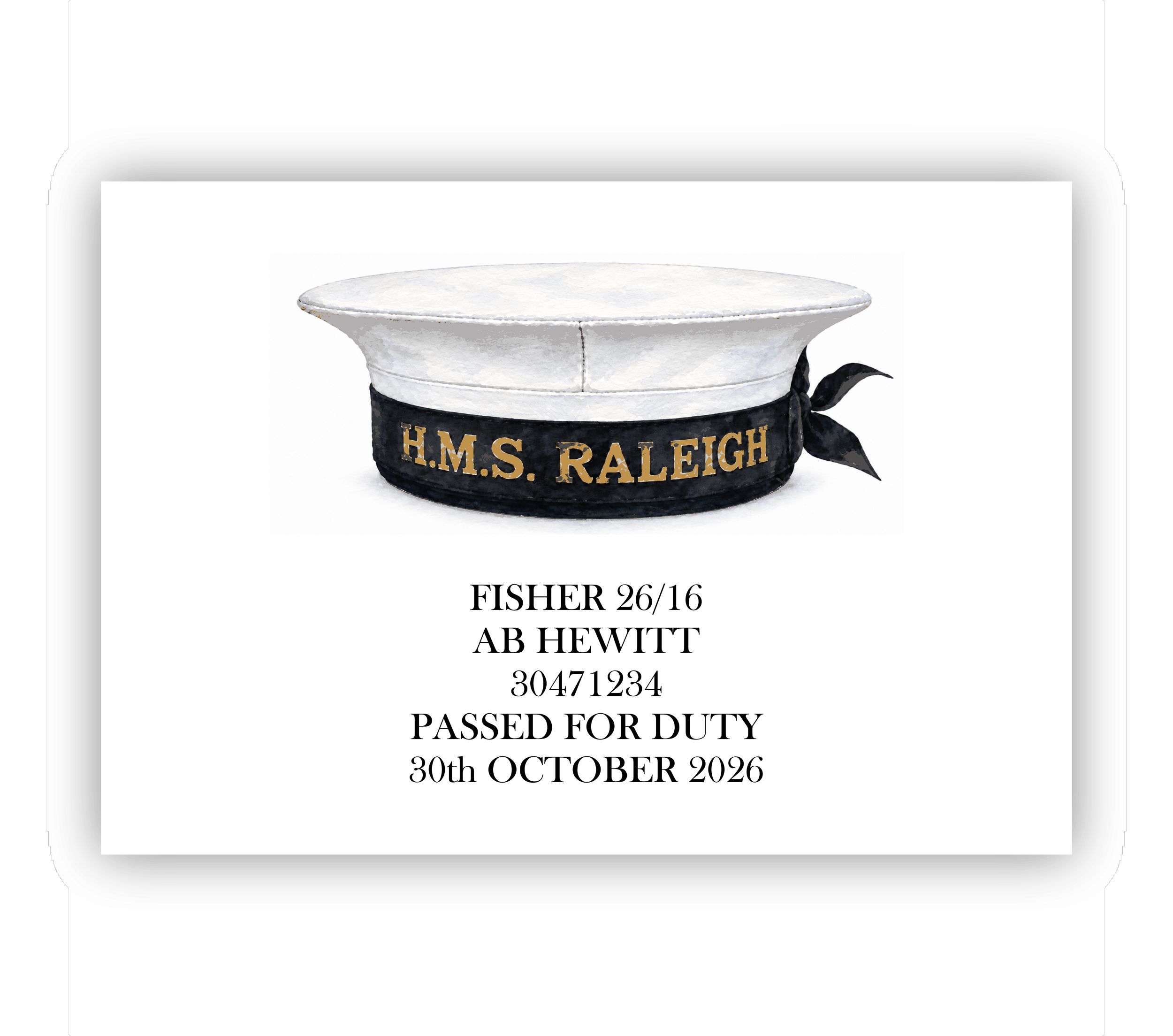 Personalised HMS Raleigh Pass Out Watercolour Print – A4 Digital Download