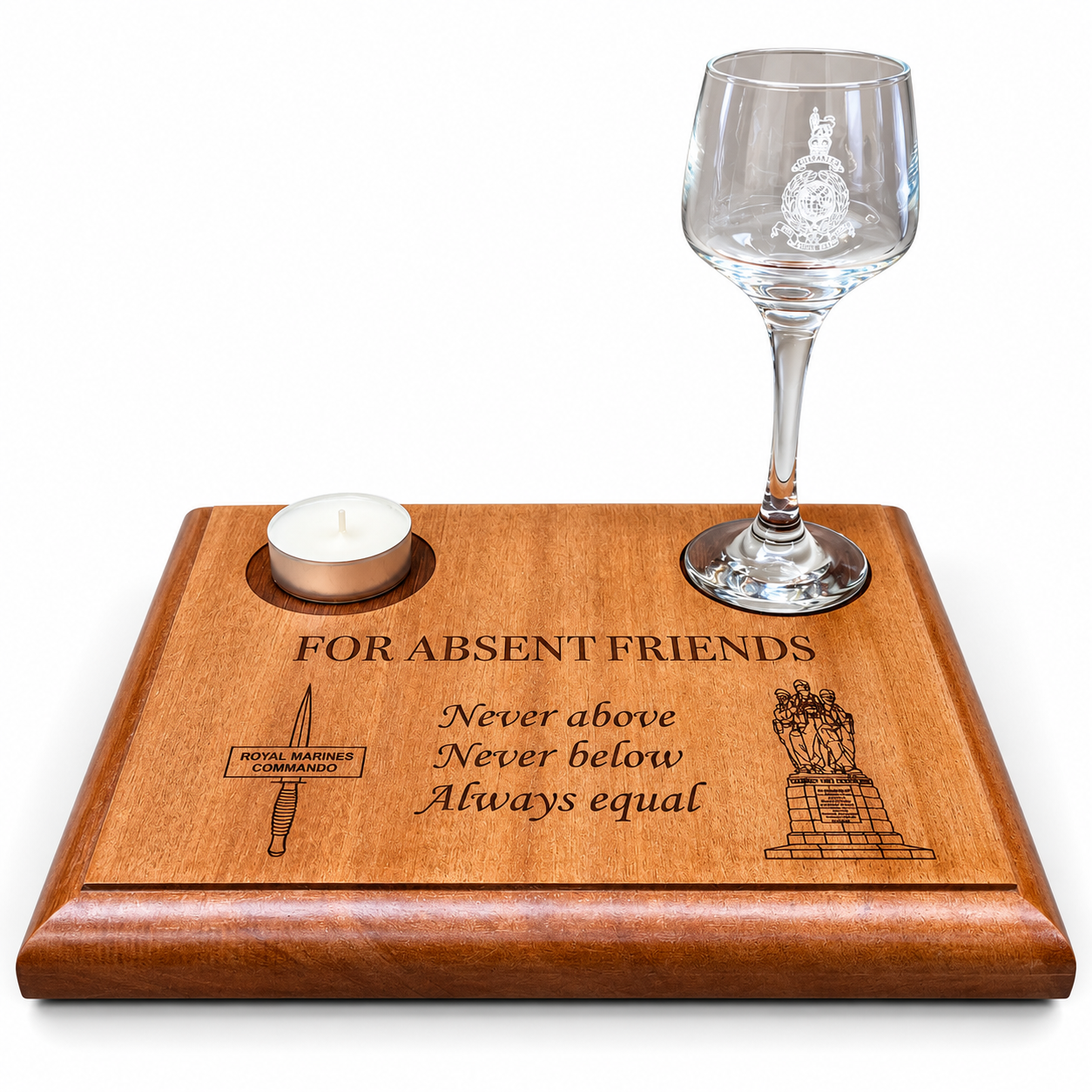 Personalised Absent Friends Port Glass & Wooden Remembrance Plinth