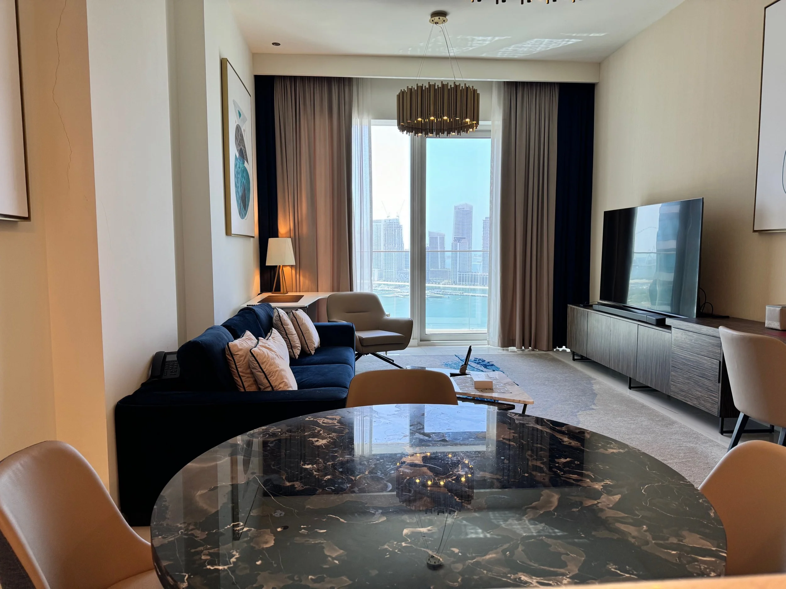 Luxury 1-bedroom vacation rental living room at Avani Palm View Dubai