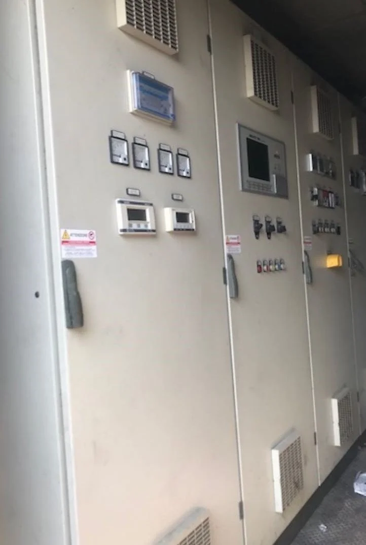 Industrial control panel with meters and switches