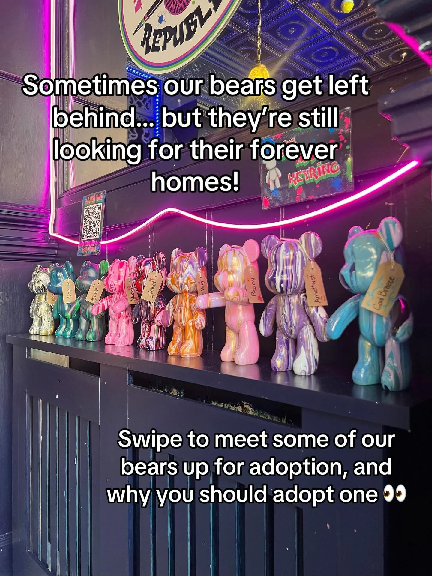 ✨ADOPT-A-BEAR✨

Fancy a colourful little friend for your shelf? Choose your perfect companion and give one of our bears a second shot at finding a place to call home&hellip;🐻💖

By adopting, you&rsquo;re not just getting a new piece of art, you&rsqu
