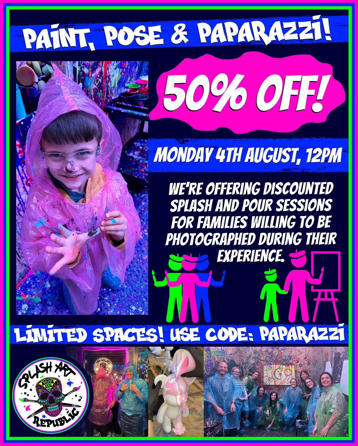 50% OFF THIS COMING MONDAY ONLY 📸 

On Monday 4th August during our 12pm session, we&rsquo;re offering discounted Splash Art and Pour Art for families* who are willing to be photographed during their experience 🎨🫟 

If you&rsquo;re happy to be pho
