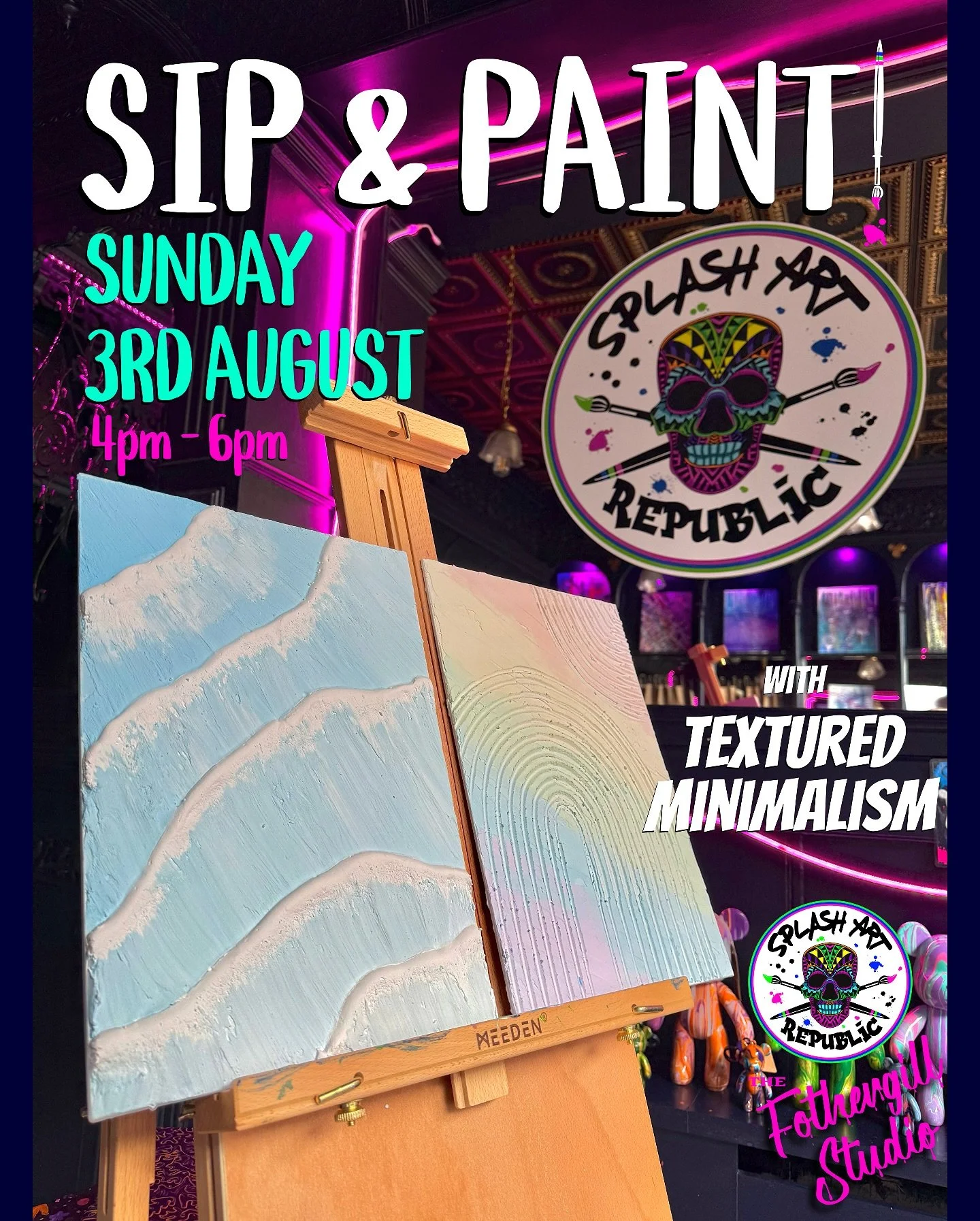 LIMITED SPACES REMAIN, COME AND JOIN US! 🥂🎨

Our next Sip &amp; Paint will be Sunday 3rd August 4pm - 6pm creating TEXTURED MINIMALISM! 🧑🏼&zwj;🎨🤍

📆 Sunday 3rd August
🕒 4pm - 6pm
📍59 Mansfield Road, Nottingham, NG1 3FH

#makeyourmasterpiece 