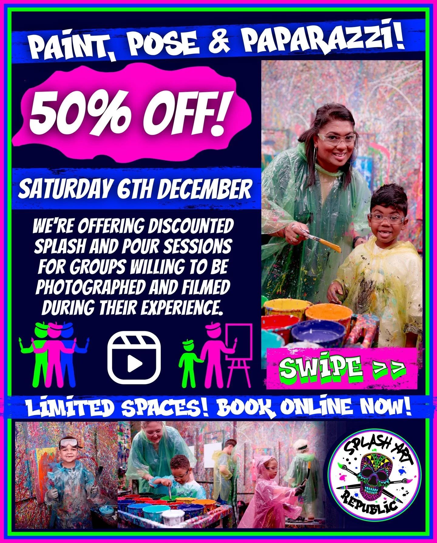 NOTTINGHAM ONLY!📍 50% OFF THIS COMING SATURDAY ONLY 📸 PLEASE CHECK SECOND IMAGE FOR DETAILS.

On Saturday 6th December during specific sessions, we&rsquo;re offering discounted Splash Art and Pour Art for groups* who are willing to be filmed and ph