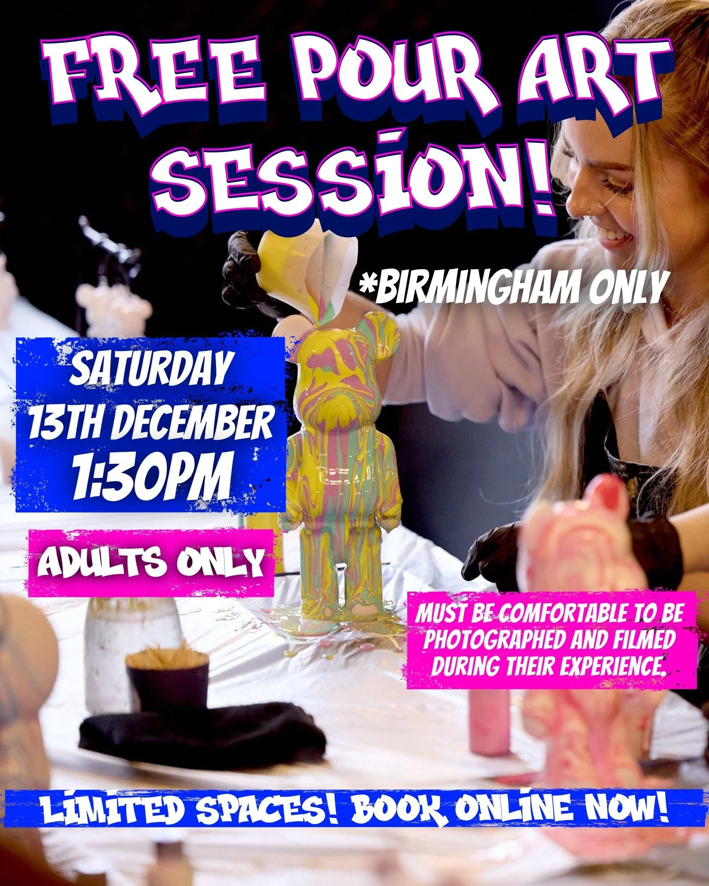 BIRMINGHAM ONLY!📍 FREE SPLASH, SPIN AND POUR ART SESSIONS THIS COMING SATURDAY 📸 ADULTS ONLY 🫟

On Saturday 13th December, we&rsquo;re offering a free Splash, Spin or Pour Art session at specific times for adults who are happy to be filmed and pho