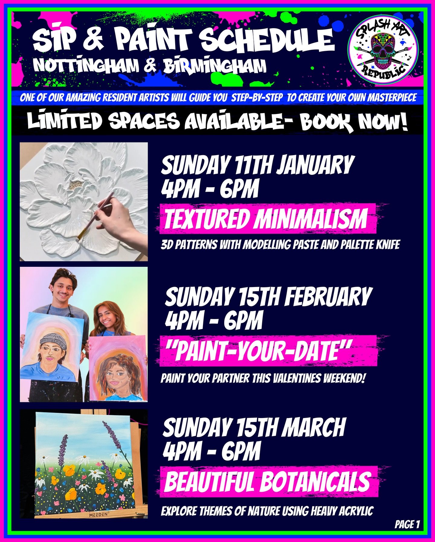 Just a reminder of the Sip &amp; Paint sessions that we are hosting this year so far! 🥂🎨

These sessions are 14yrs+. We provide all painting equipment and an artist to guide you through the session, you just need to bring yourself, some enthusiasm 