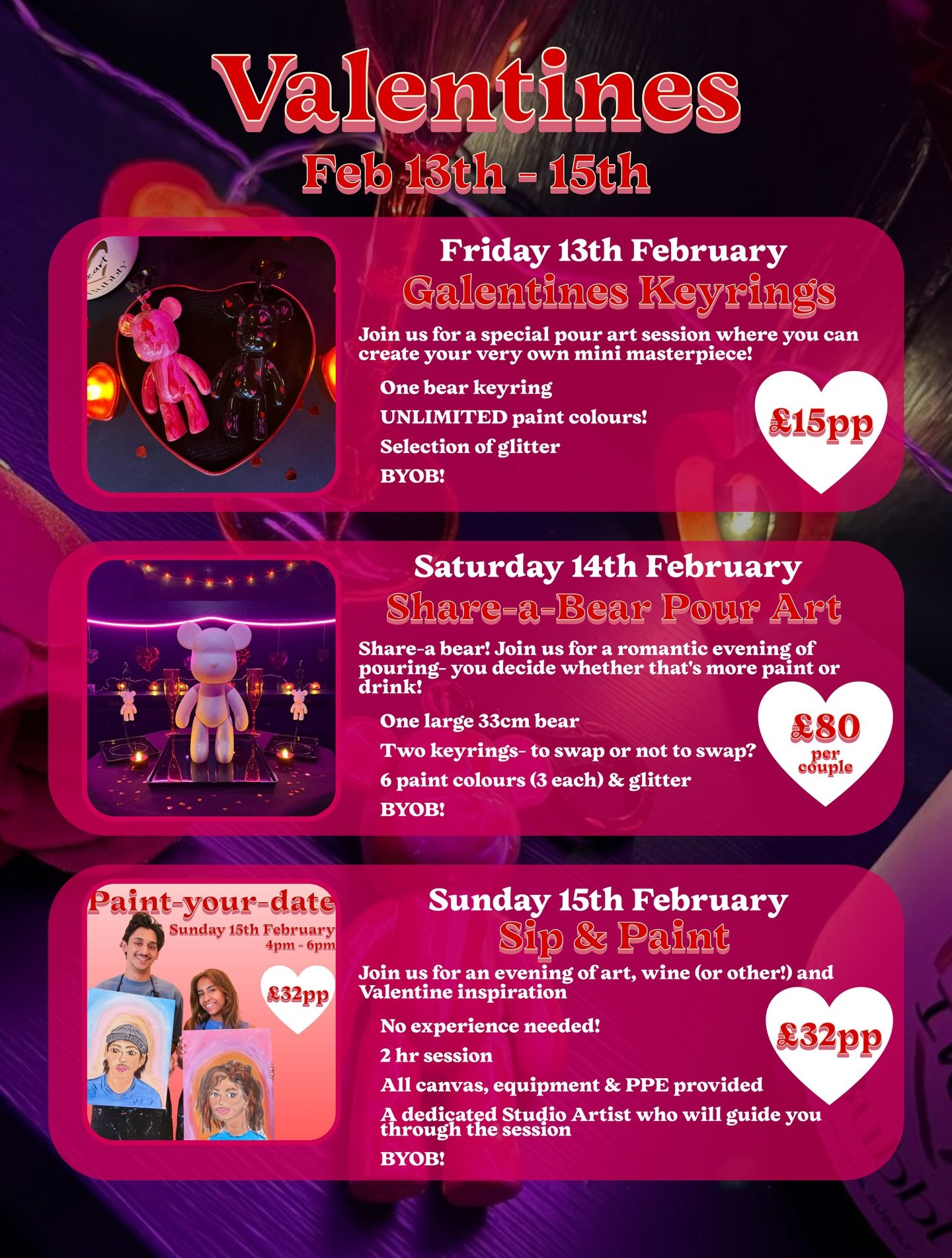 💗VALENTINES SCHEDULE💗 

We&rsquo;ve got a weekend packed with love at Splash Art Republic this Valentines!❣️Whether that&rsquo;s romantic or platonic, we&rsquo;re running sessions for all 🫶🏼

Come and join us at both Nottingham &amp; Birmingham f