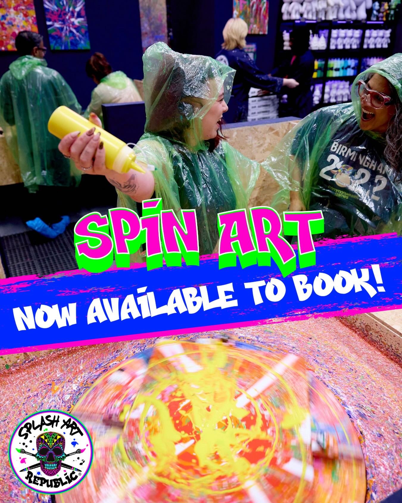 FINALLY 🙌🌀SPIN ART IS OPEN FOR BOOKING 🫟

📍BIRMINGHAM
It&rsquo;s the news you&rsquo;ve all been waiting for! You can now book a Spin Art session to create your very own masterpiece with a twist 🎨😵&zwj;💫

Place your canvas on a spinning turntab