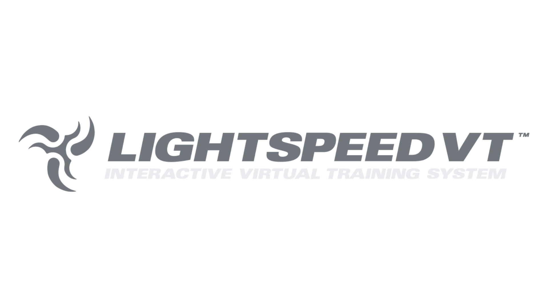 Logo for Lightspeed VT, an interactive virtual training system, with a stylized windmill icon and the brand name in bold gray letters.