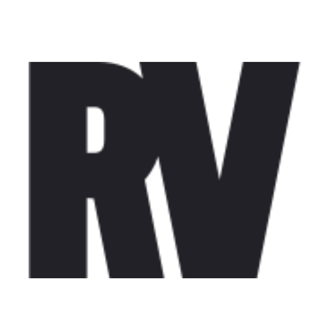 Black text with the letters "R" and "V" on a transparent background