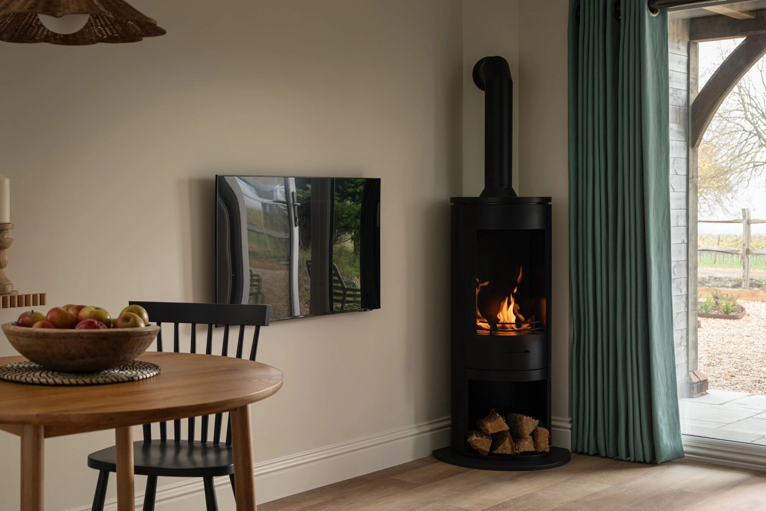 modern boutique vineyard stay accommodation UK England roll fire fireplace 