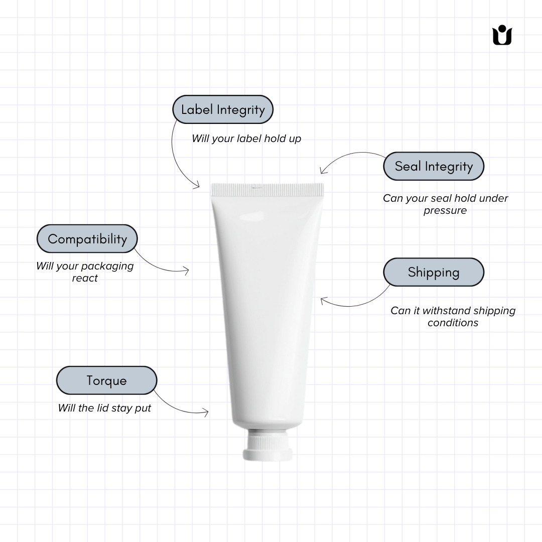 Image explaining the types of packaging test you can do for a cosmetic product.