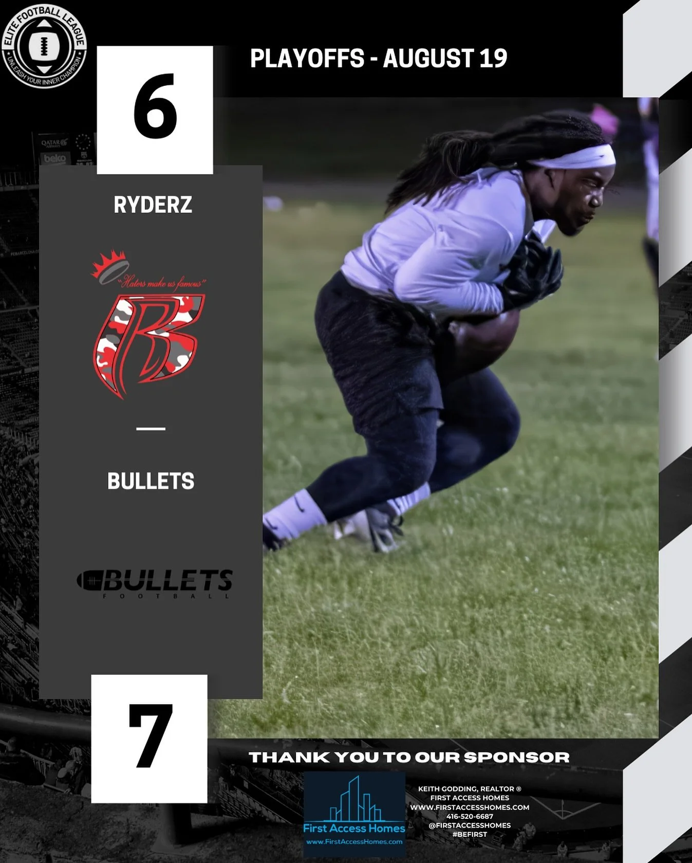 FINAL SCORE - Bullets move on! Rematch of last year&rsquo;s championship. KI vs Bullets. Huge shoutout to a great season @ruffryderzfootball