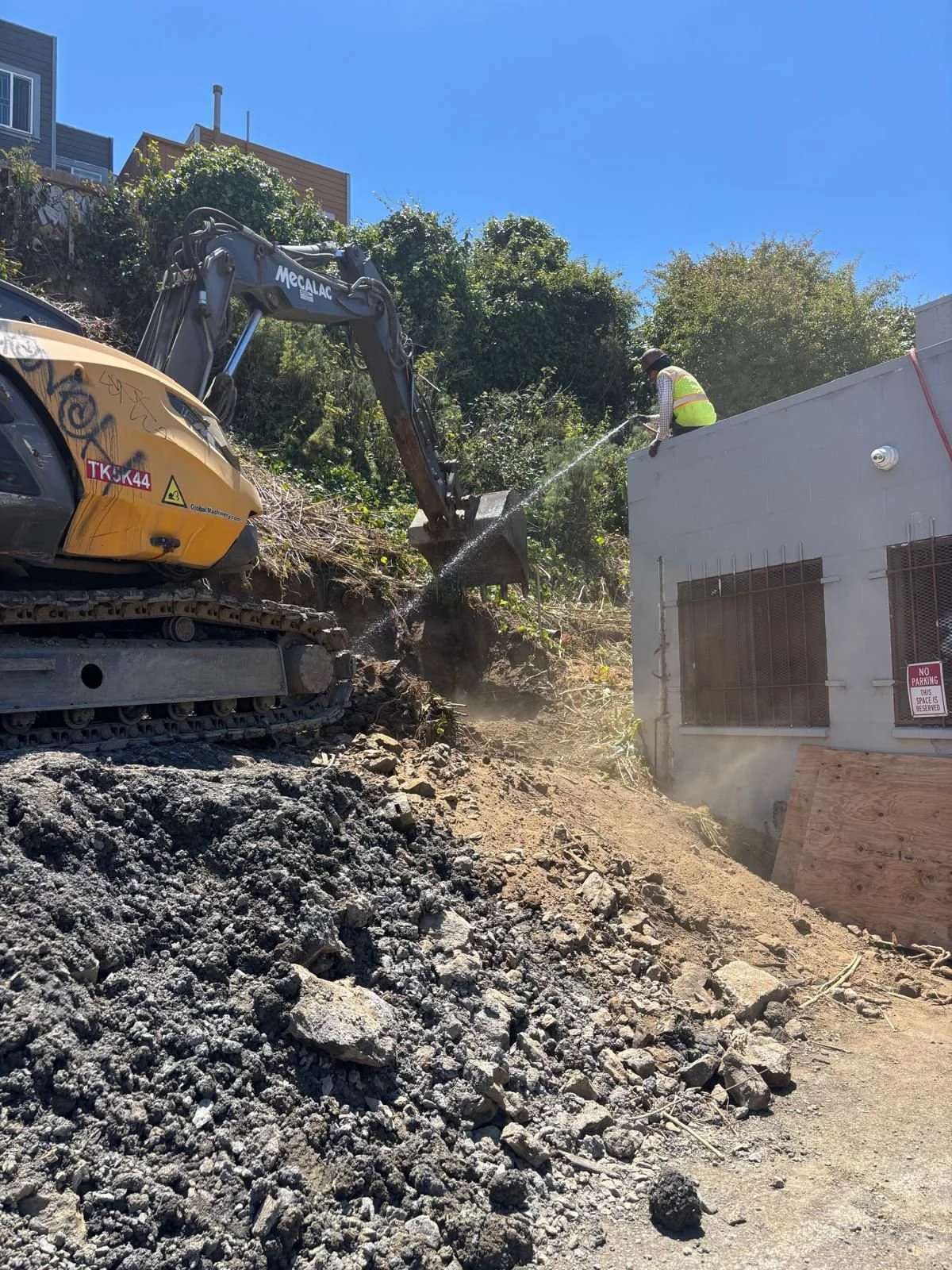 Dust control measures implemented during construction activities.