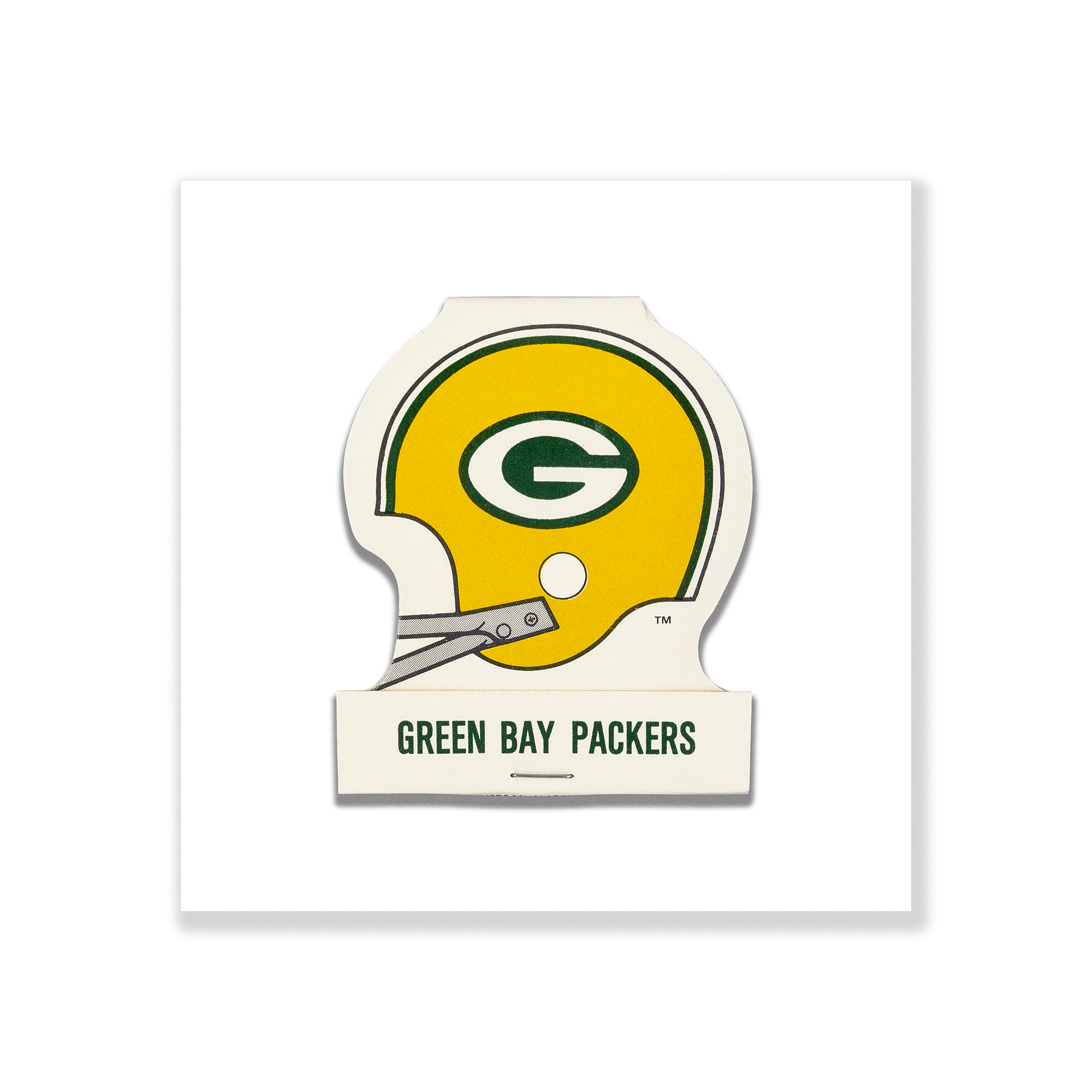 Sticker of a Green Bay Packers football helmet with a yellow background and a white letter 'G', captioned 'Green Bay Packers'.