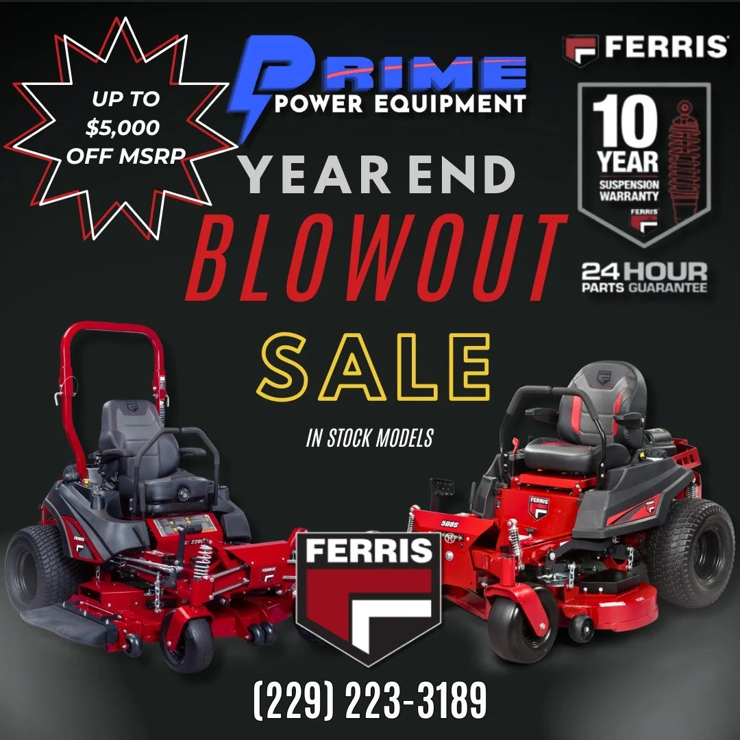 END OF YEAR BLOWOUT SALE!💨✨ 

FERRIS MOWERS! In stock models are priced to move!!!!! Don't miss this year-end blowout sale.😎

 #primepowerequipment #FerrisCommercialMowers #SuspensionMower #CommercialCutting #MowLikeAPro #mowerrepair #mowerfinancin