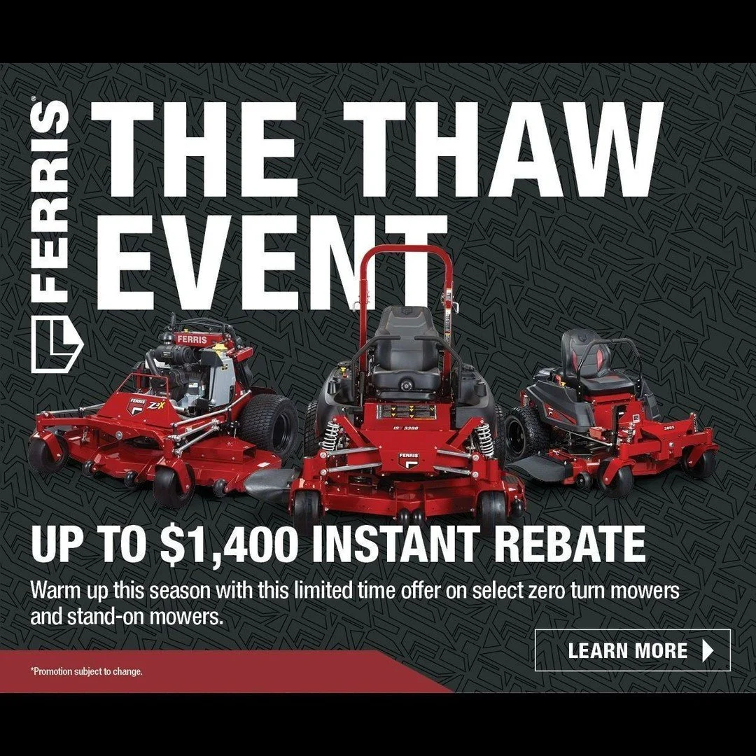 Throughout March, you can save BIG on Ferris mowers! Stop in today to learn more about the Thaw Event that we're running with Ferris.

#promos #ferrismowers #supportlocalbusiness #TheThawEvent
.
.
.
#FactoryTeam #FerrisCommercialMowers #PerfectStripe