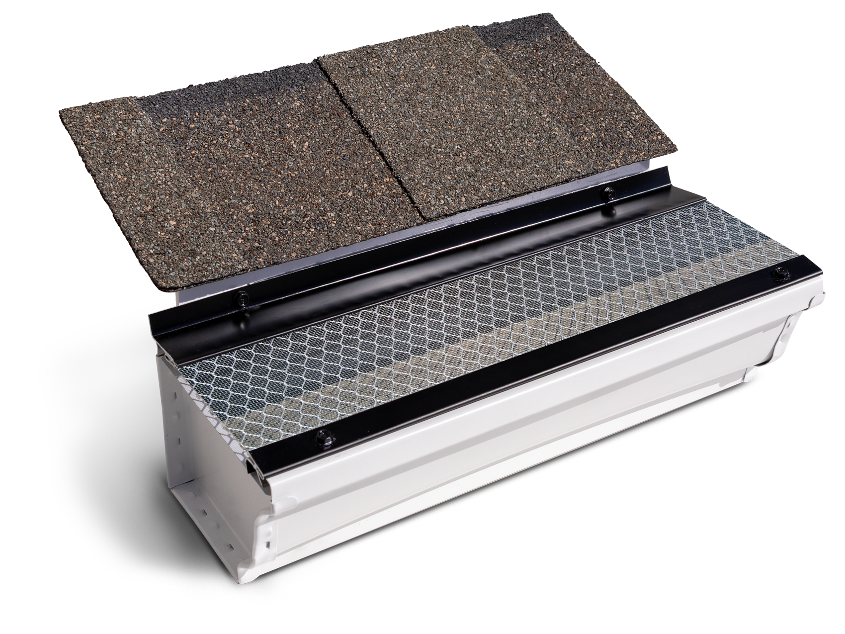 Aqua Armor Hi-FLow panel on a section of gutter with shingles