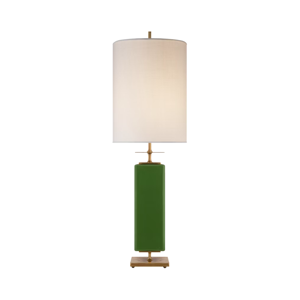 Beekman Table Lamp in Green Reverse Painted Glass with Cream Linen Shade.png