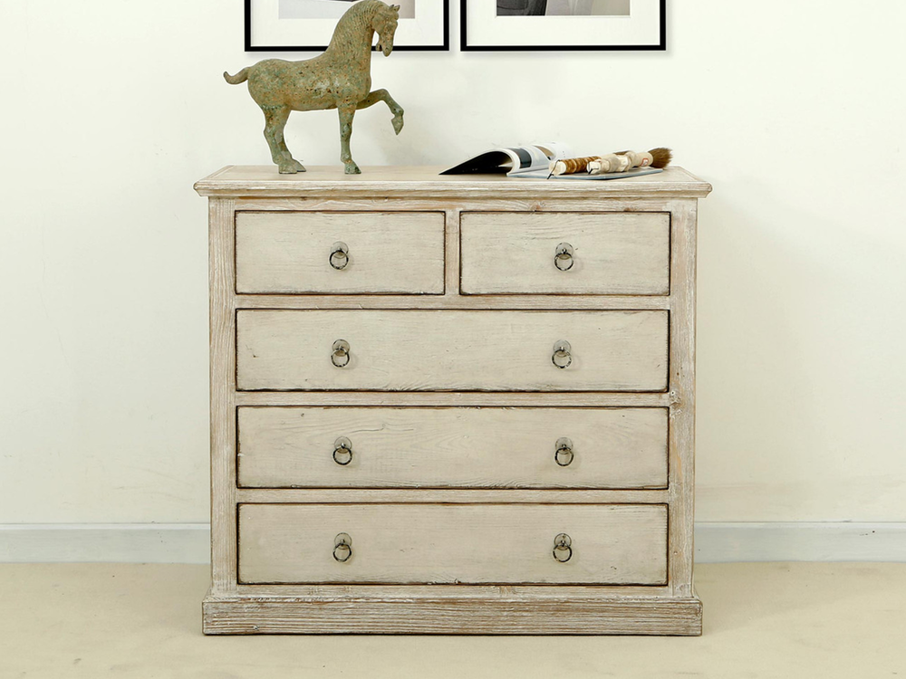 Amalfi Two Tones Dresser Five Drawres Antique Off<br/>White 38x19x35  Made  New Interiors and Decor