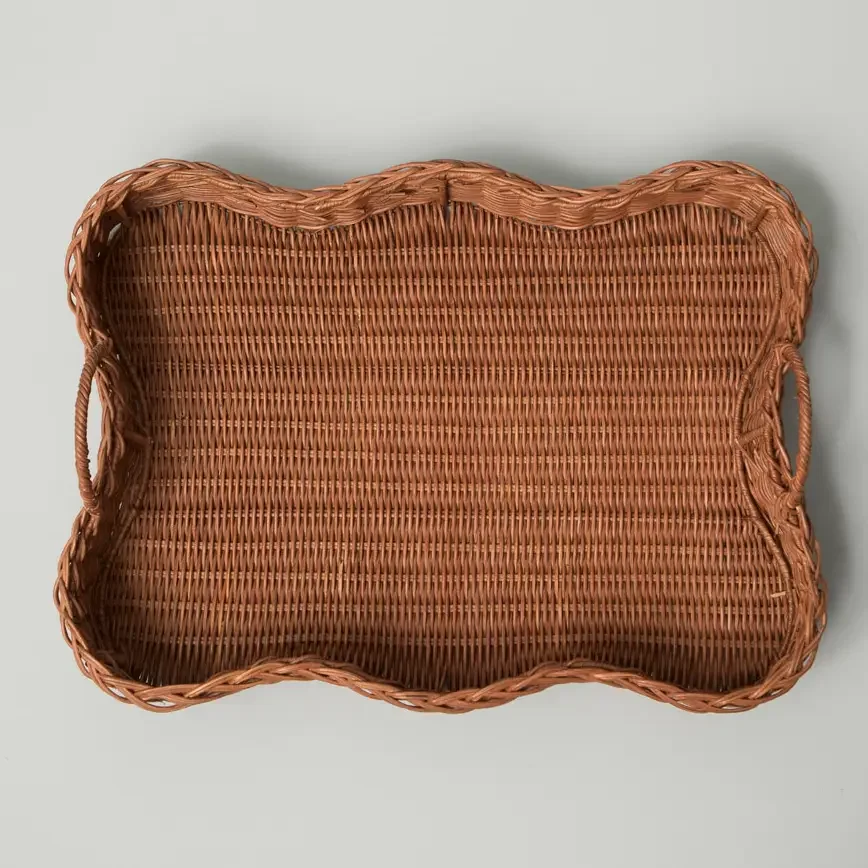 Rattan Scalloped Tray Vera Large Brown