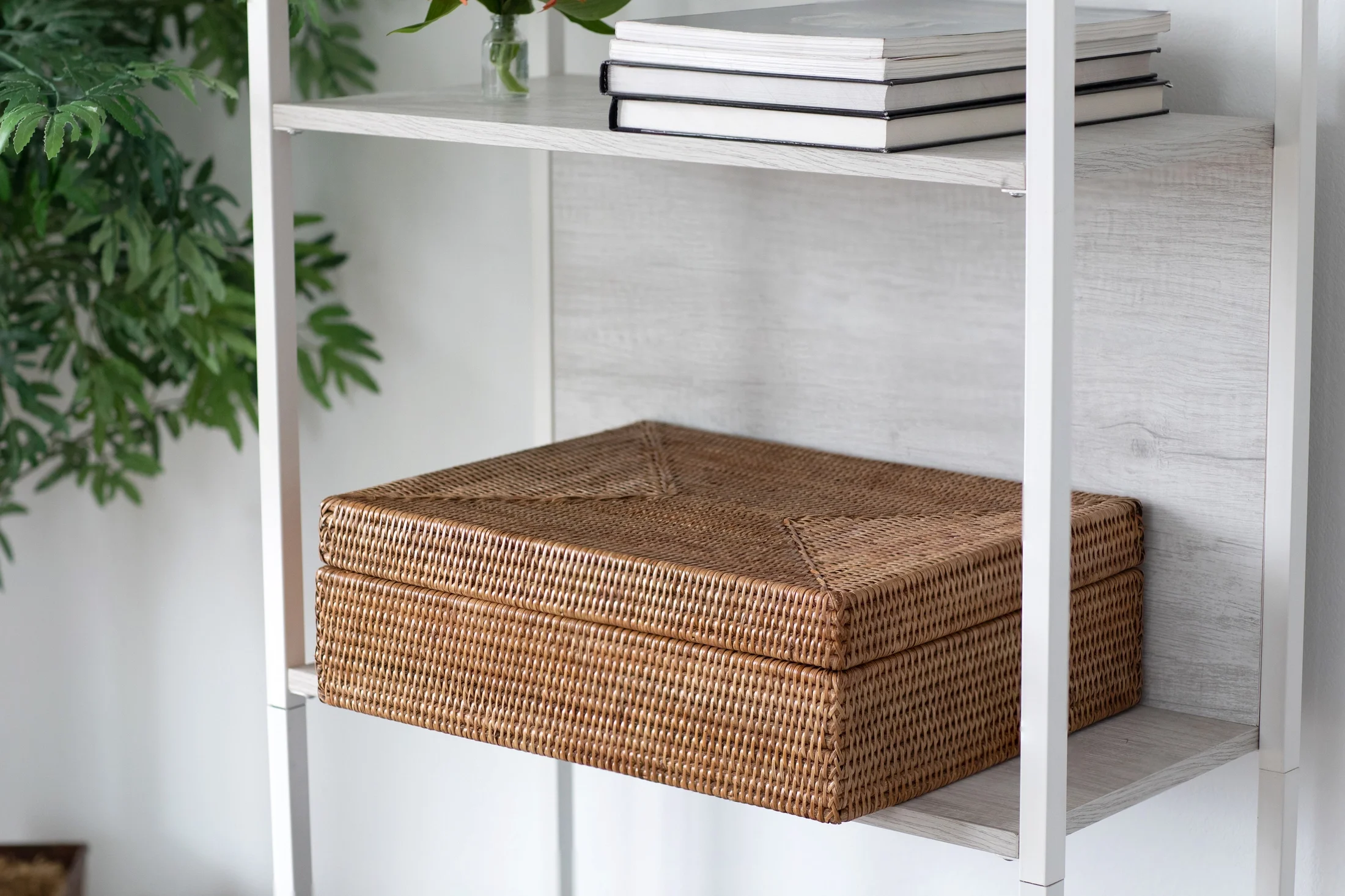 Rattan Flat Legal File Storage Box with Woven Lid