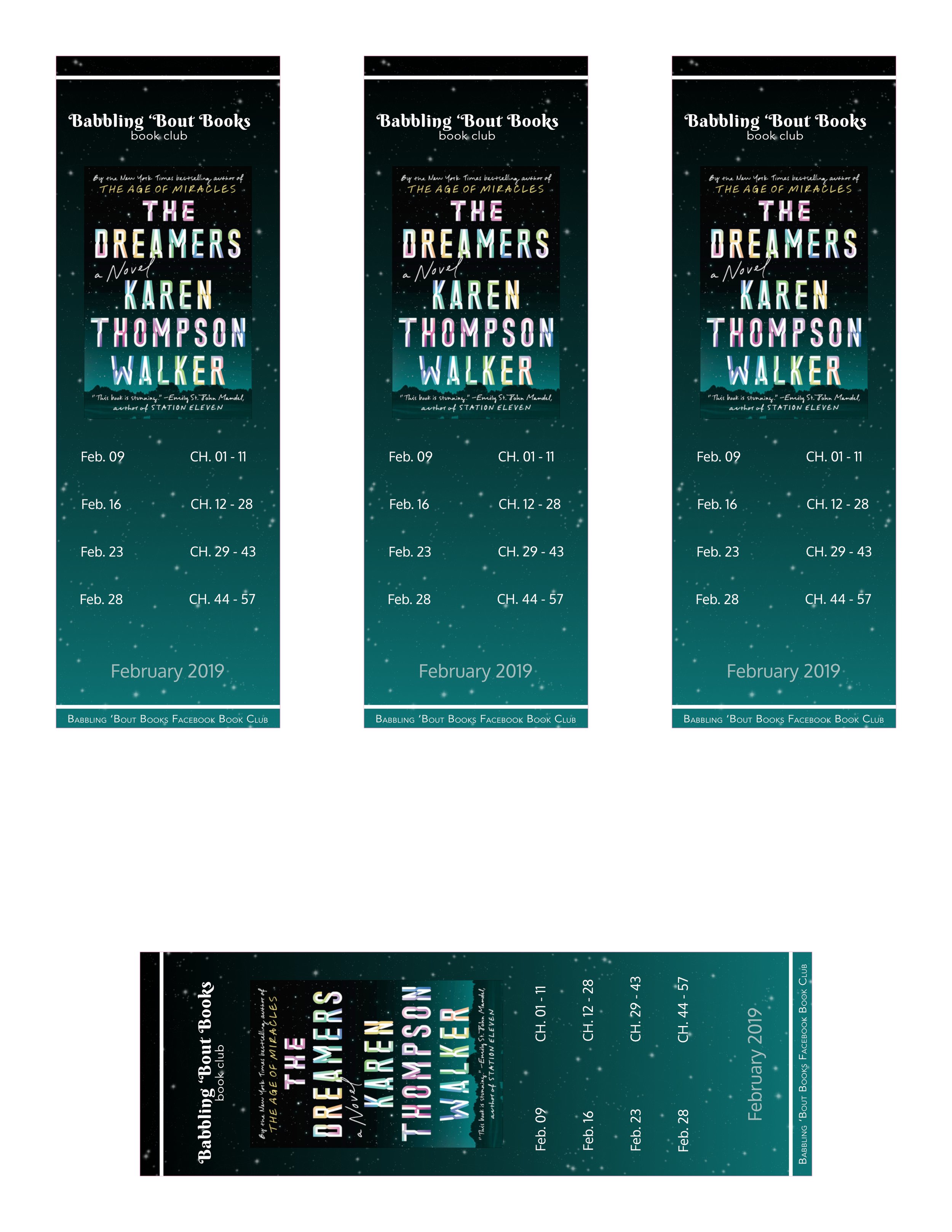 February 2019 Babbling 'Bout Books Book Club pick Bookmarks | Front