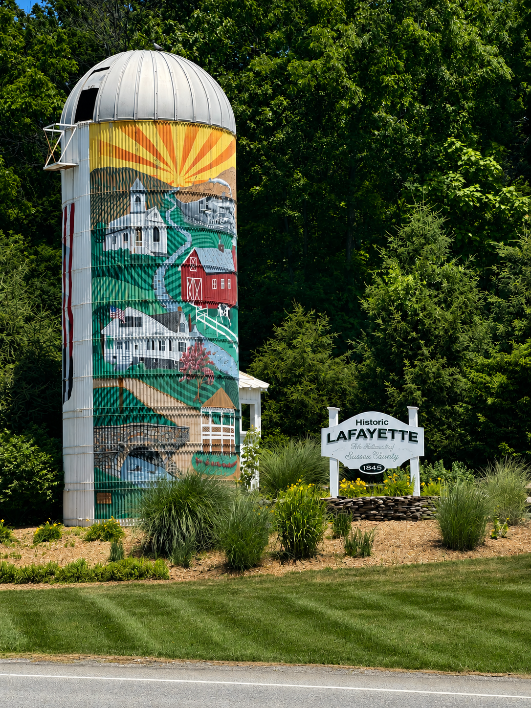 Colorful mural on a large silo in Lafayette Township, NJ.