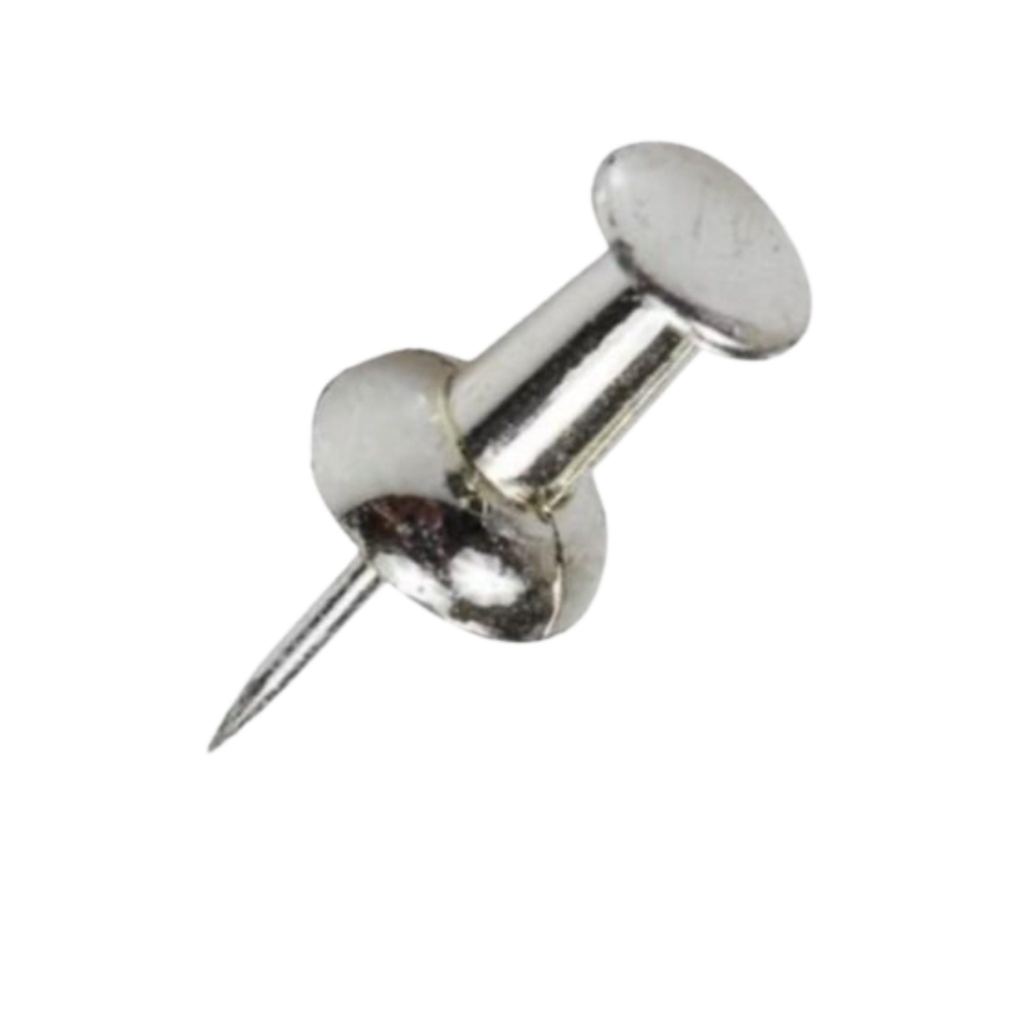 Close-up of a silver screw with a flat head, showing some rust and dirt, isolated on a black background.
