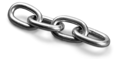 A close-up of a metal chain link against a black background.