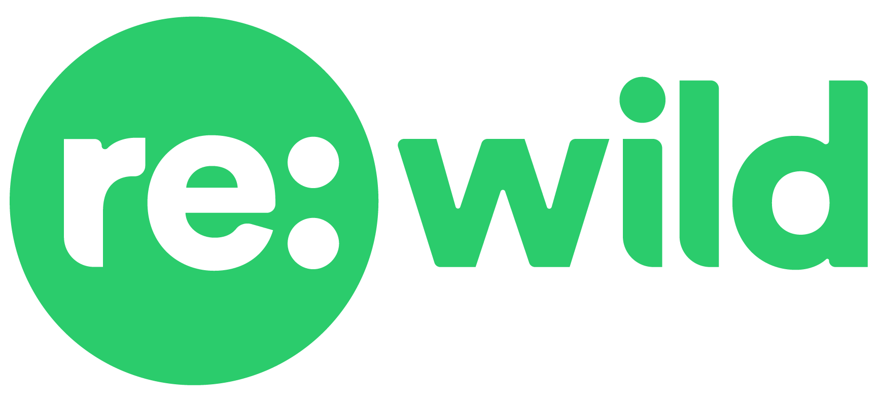 A colorful logo with the text 're:wild' where 're:' is inside a green circle and 'wild' is written in green letters.