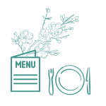 Menu avec des fleurs et des branches décoratives