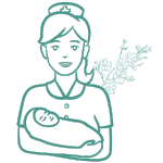 Illustration d'une femme enceinte tenant un bébé dans ses bras.