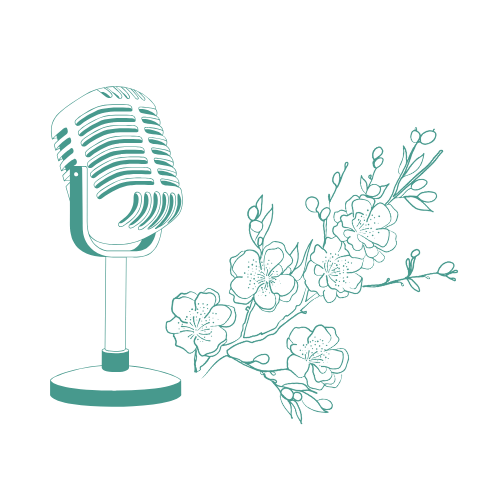 Microphone vintage avec des fleurs de cerisier en illustration