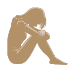 Silhouette d'une personne assise, tête baissée, posture réfléchie ou triste.