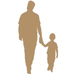 Silhouettes d'un adulte et d'un enfant marchant ensemble
