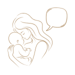 Illustration d'une mère tenant son bébé, avec une bulle de parole vide.