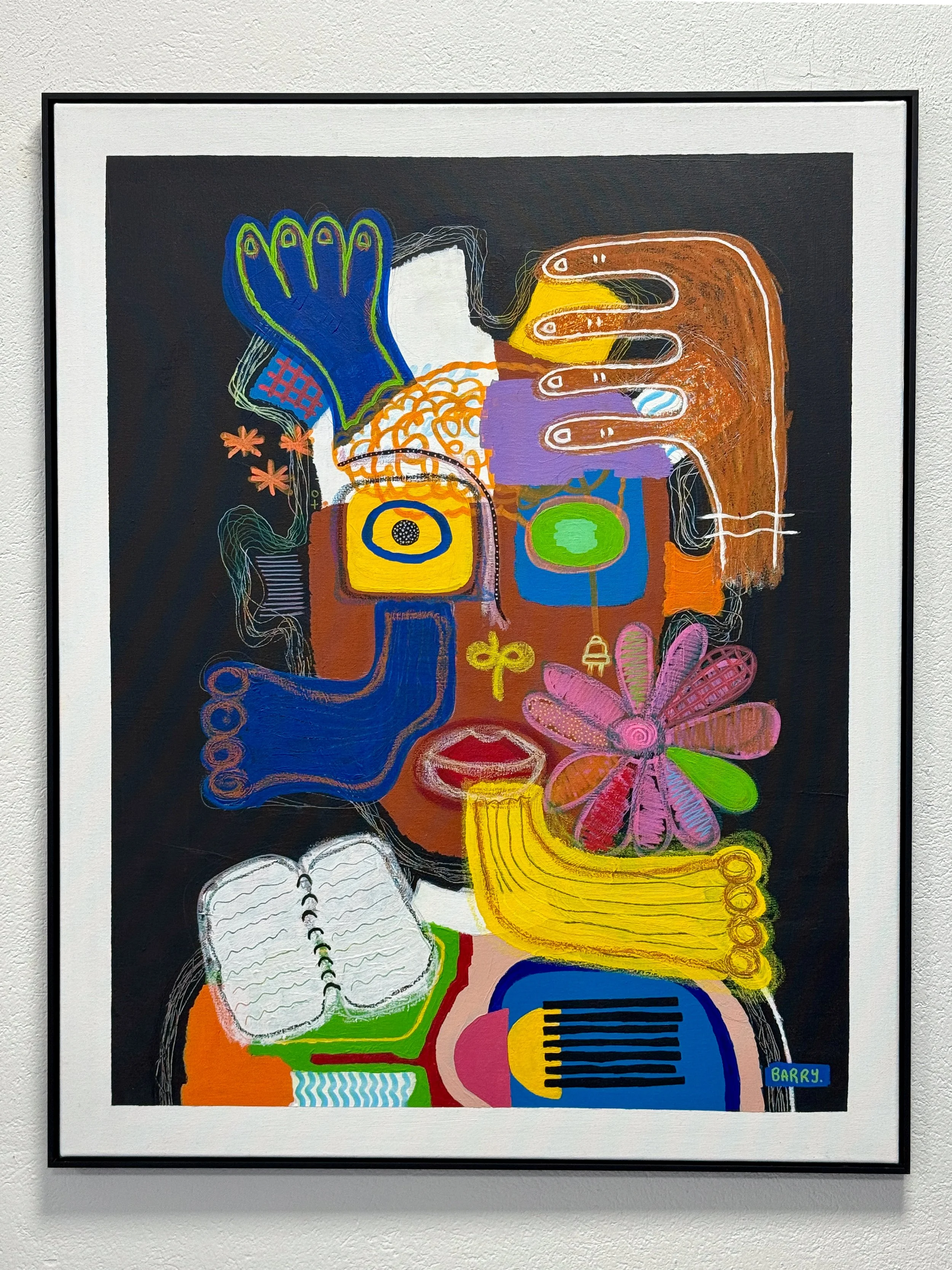 Flower Power (2025) - Mixed Media on linen mounted in a black wood frame - 100 x 80 x 2 cm