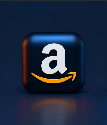 Amazon logo inside a 3D black square icon.