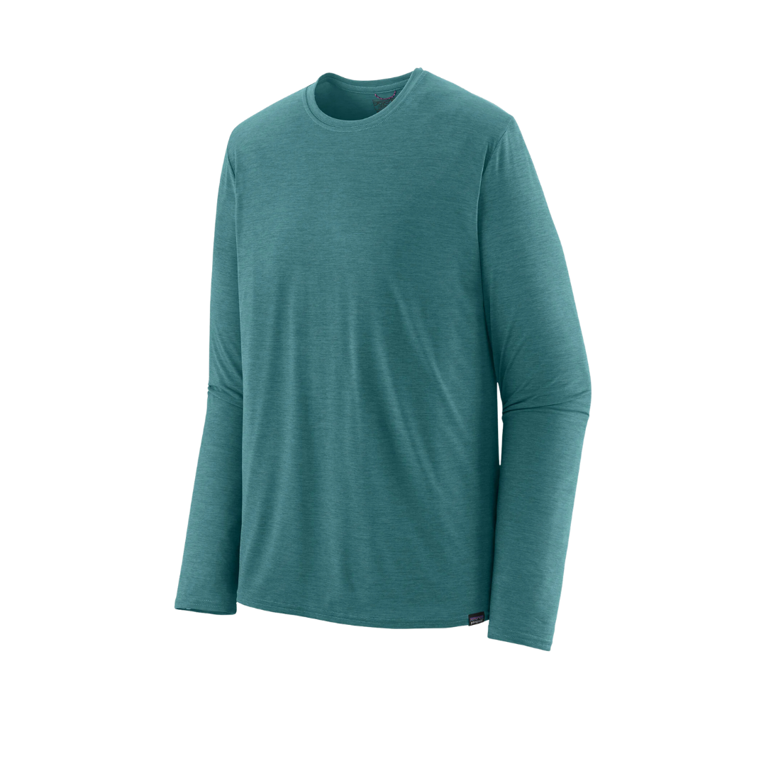 Teal long-sleeve shirt with subtle textured fabric material.