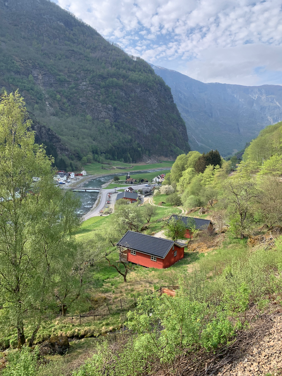 The village of Flåm at the head of the Aurlandsfjord in western Norway