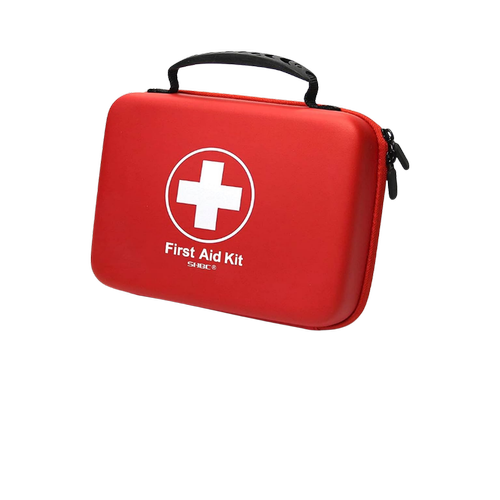 Red first aid kit with white cross